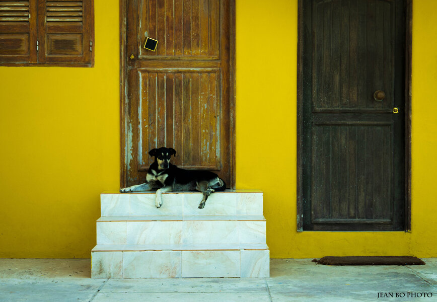 In front of the door