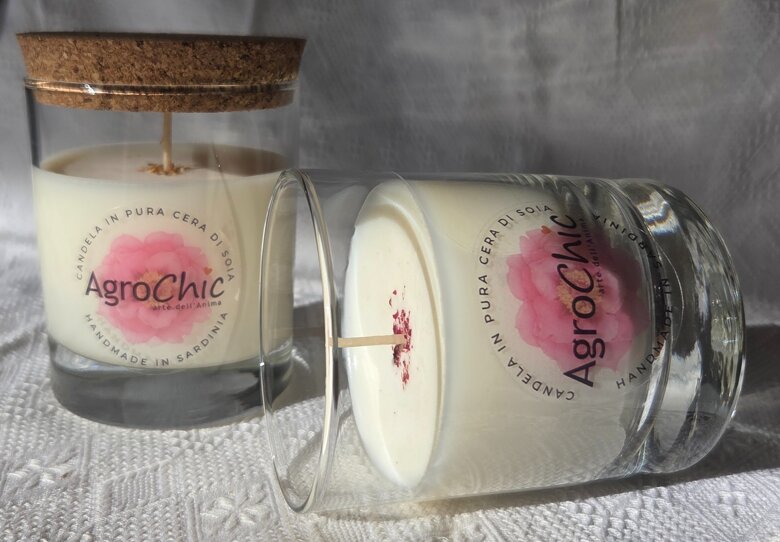 Candela di soia 160 gr, in bicchiere e tappo in sughero sardo