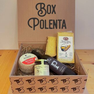 Box Polenta 65,00 € - NOSTRANO COSASCA 6-8 mesi, CACIOTTA VACCA, ﻿﻿MIELE OSSOLANO, ﻿﻿VINO PATRONE, POLENTA DI BEURA