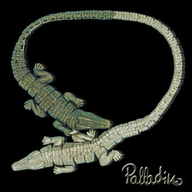 Collier 2 coccodrilli Art. 004, in bronzo, bagnato in oro bianco-giallo-rosa-rutenio