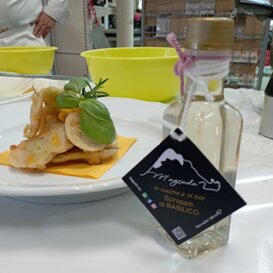 Ravioli di pesce con sciroppo al Basilico