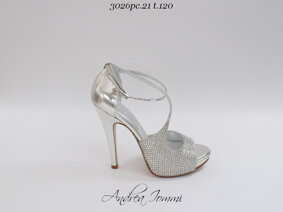 sandali gioiello in laminato argento e cristalli Swarovski tacco 12