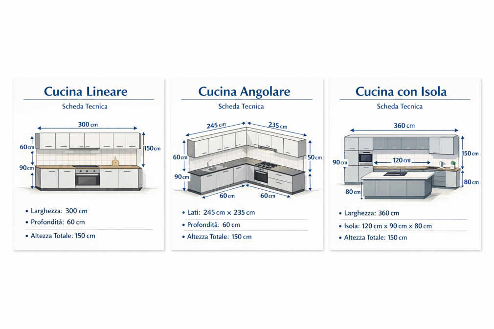 schede tecniche di layout cucina