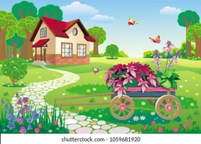 vector-illustration-beautiful-garden-country-260nw-1059681920 vector-illustration-beautiful-garden-country-260nw-1059681920
