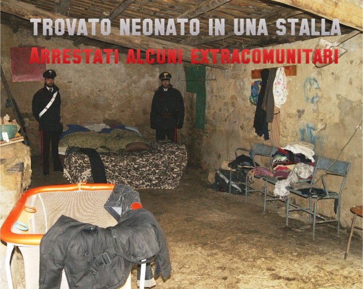 BUDONI: Trovato neonato in una stalla. BUDONI: Trovato neonato in una stalla.