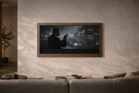 TV integrata a parete con cornice su misura e barra audio nascosta TV integrata a parete con cornice su misura e barra audio nascosta