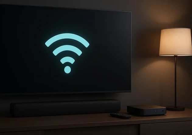 Televisore con soundbar e decoder che richiedono una connessione stabile alla rete di casa