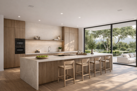 cucina moderna con diffusori audio a soffitto per sistema multiroom