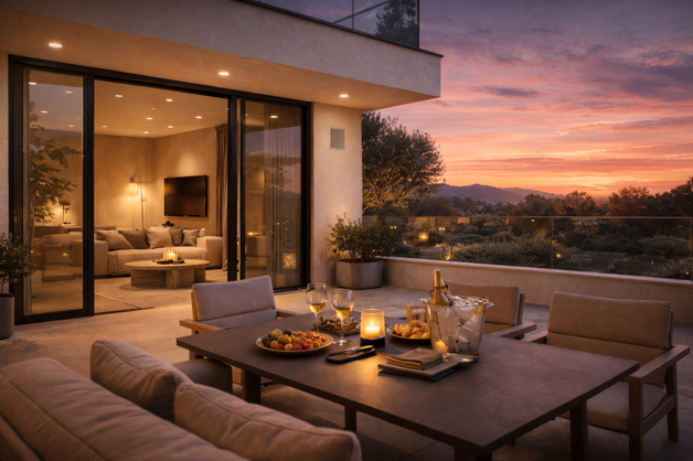 terrazza di villa con diffusori audio integrati per musica outdoor