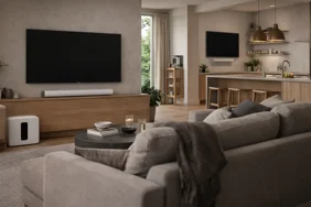 Sistema Sonos multiroom e home theater integrato in living moderno Sistema Sonos multiroom e home theater integrato in living moderno