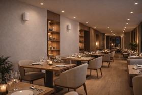 ristorante elegante con diffusori a parete per impianto audio