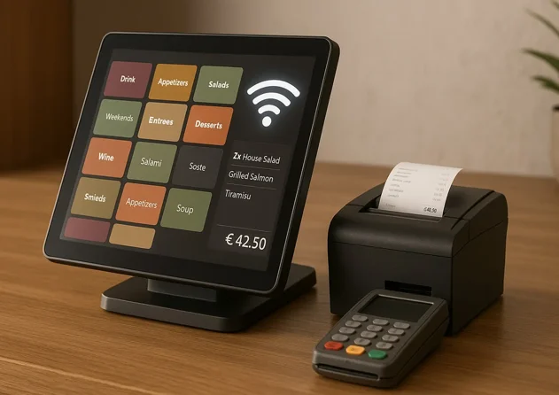 Sistema di cassa con POS che richiede una connessione stabile alla rete dati