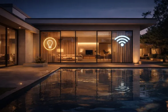 Casa moderna con controllo luci tende e rete Wi-Fi integrata in tutti gli ambienti Casa moderna con controllo luci tende e rete Wi-Fi integrata in tutti gli ambienti