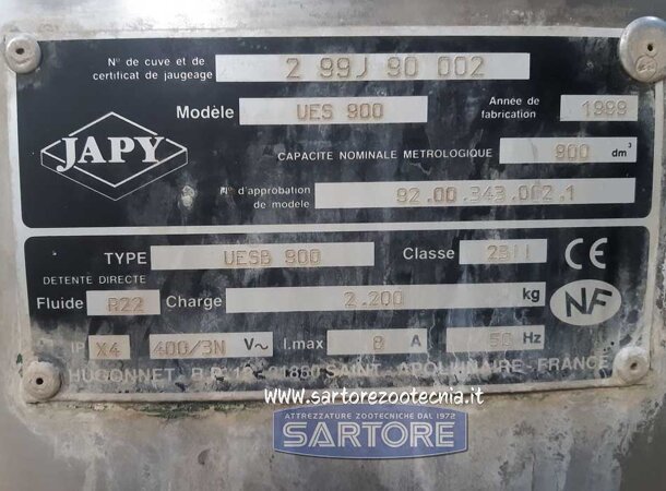 USATO Refrigeratore latte JAPY 900 litri