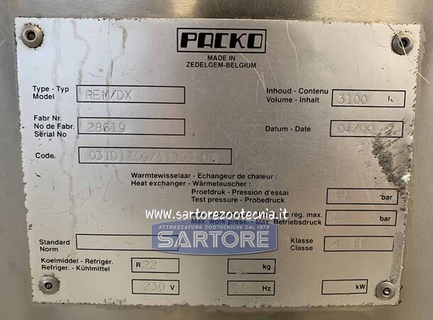 USATO Refrigeratore latto PACKO 3.100 litri