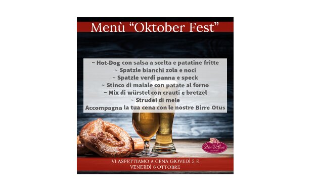 Ottobre con il men&ugrave; speciale "Oktober Fest"