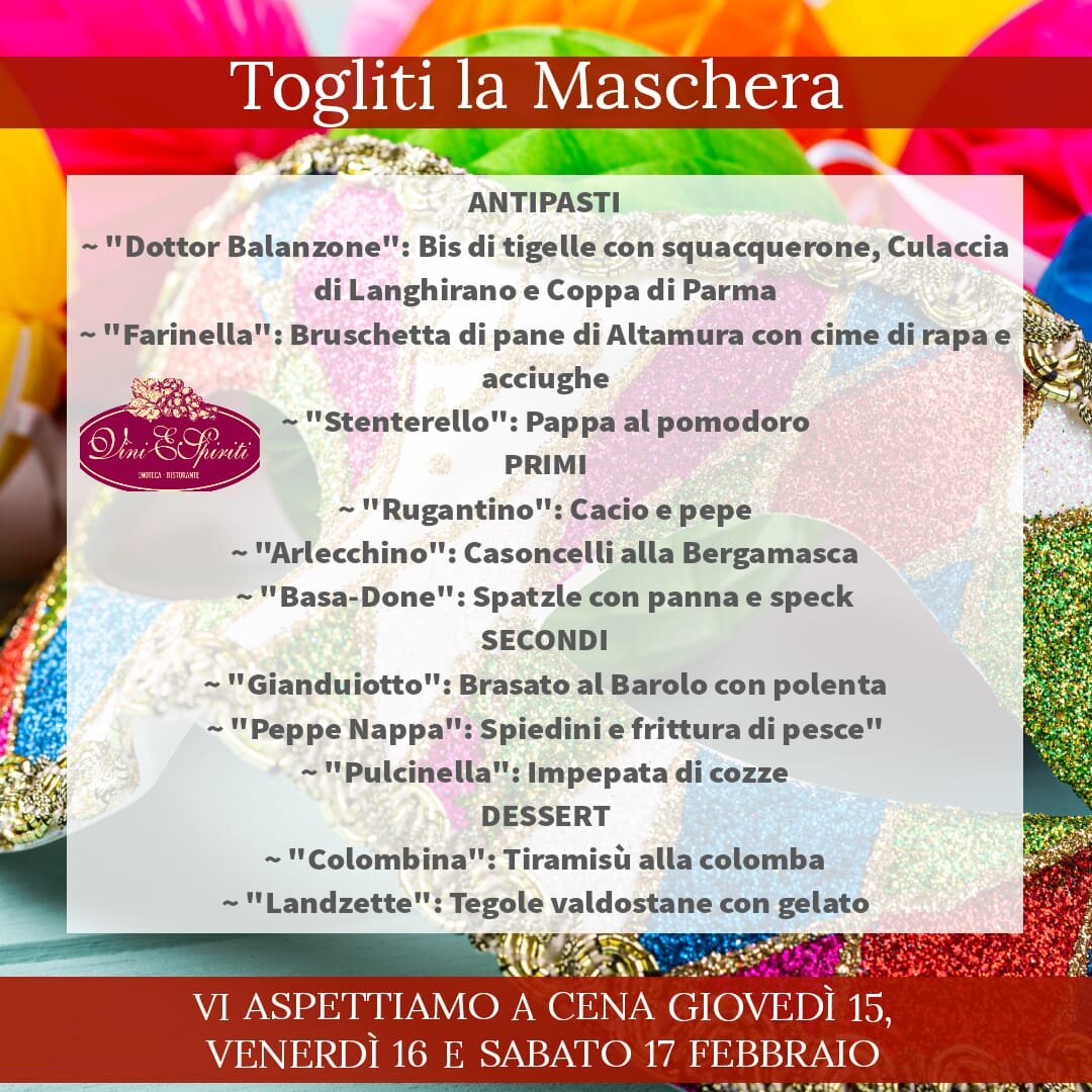 Gi&ugrave; la maschera: appuntamenti della settimana