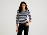 t-shirt-manica-a-34-a-righe-in-puro-cotone