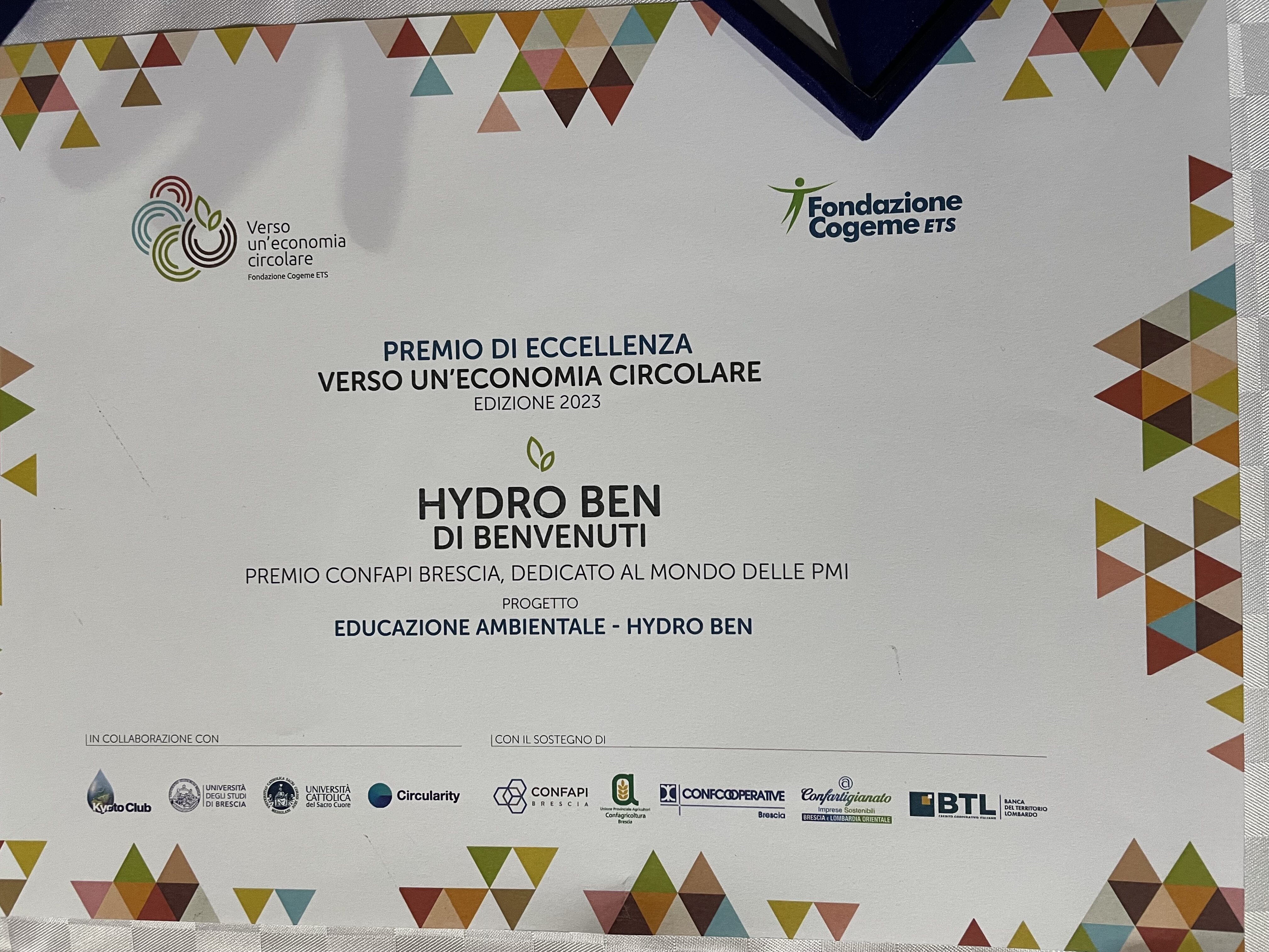 PREMIO ECCELLENZA VERSO UN'ECONOMIA CIRCOLARE - PROGETTO EDUCAZIONE AMBIENTALE