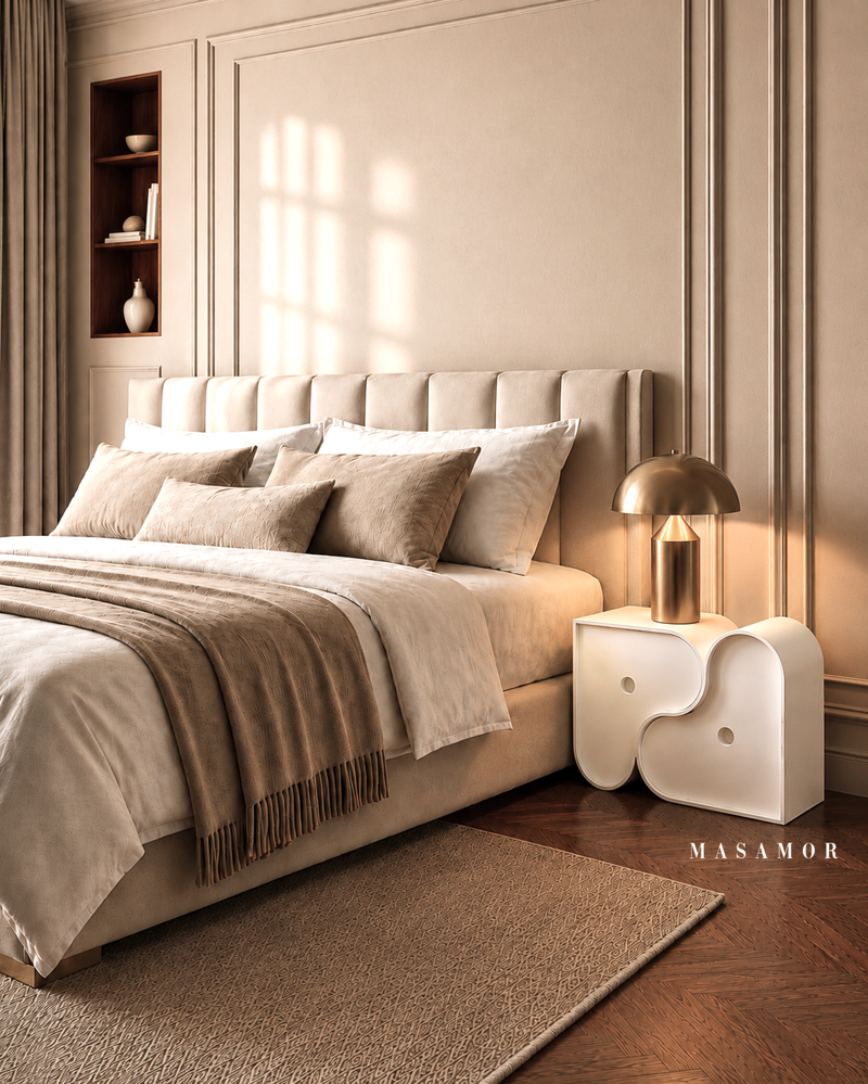 MAS AMOR white modular nightstand in horizontal configuration, cosy and luxury