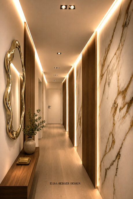 Luxury custom residence with walnut wood and marble interiors designed by Interior Designer Elisa Berger in Lugano