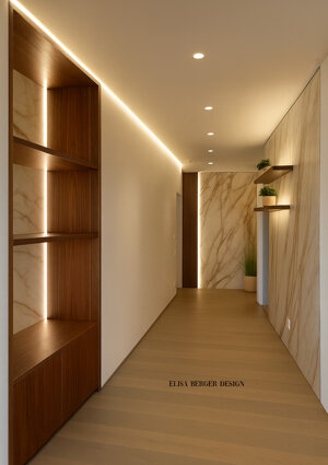Luxury custom residence with walnut wood and marble interiors designed by Interior Designer Elisa Berger in Lugano