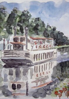 FESTA SUL BATTELLO acquerello - 2000 - 35x50