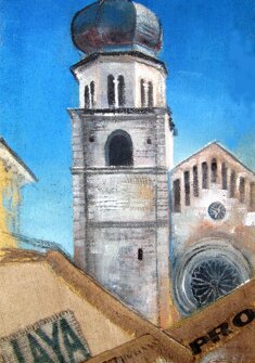 DAI TETTI DI TRENTO: IL DUOMO tecnica mista su sacco - 2015- 60x100