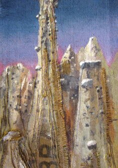 PIRAMIDI CON FILI tecnica mista su sacco - 2015 - 40x70