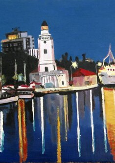 RIMINI BY NIGHT olio su tavola - 1997 - 40x60