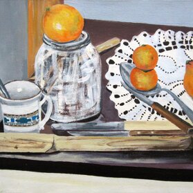 NATURA MORTA CON TAZZINA DA CAFFE Acrilico su tela - 1996 - 30x50