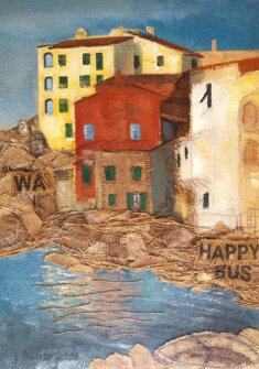 HAPPY BUS ELBA tecnica mista su sacco - 2016 - 50x70