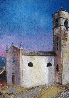 LA CHIESA DI SAN ROCCO (CEMBRA) tecnica mista su sacco - 2015 - 60x60