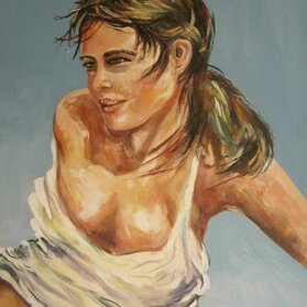 RAGAZZA IN SOTTOVESTE BIANCA Acrilico su tela - 2001 - 50x70