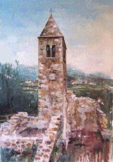 LA VECCHIA CHIESA DI GAZZADINA olio su tela - 2004 - 60x90