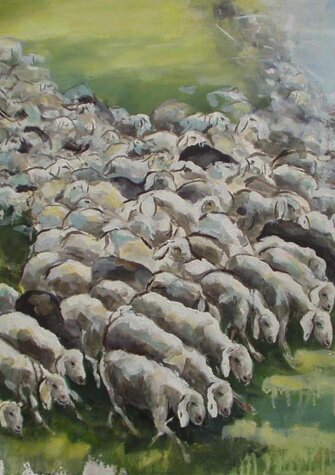LA TRANSUMANZA LUNGO ADIGE olio su tela - 2005 - 60 x 90