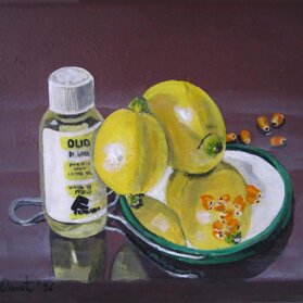 LIMONI SPECCHIATI CON CENTRINO tempera su tela - 1996 - 24x30