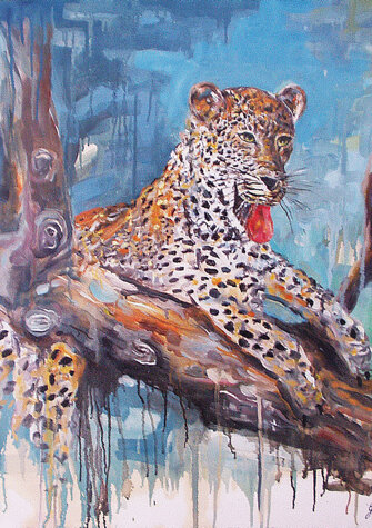 LEOPARDO SU TRONCO olio su tela - 2004 - 80 x 80
