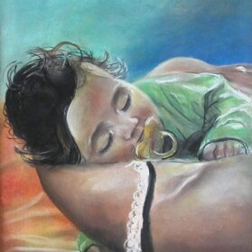 ANNA DORME IN BRACCIO creta su MDF - 2008 - 30x40