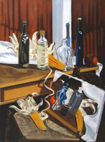 bottiglie-con-tela-dipinta-su-sedia