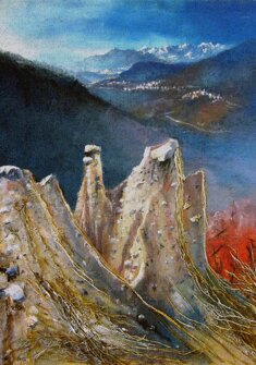 AUTUNNO ALLE PIRAMIDI tecnica mista su sacco - 2015 - 80x100
