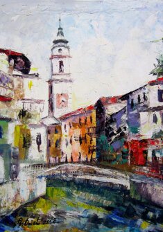 IL BRENTA A BORGO olio su tela - 2003 - 50x60