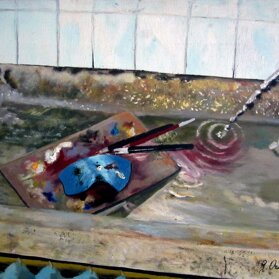 VECCHIO LAVANDINO olio su tavola - 1997 - 40x60