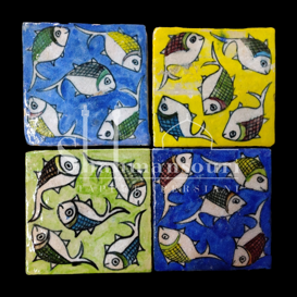 Piastrelle 10x10 motivo pesci Vivaci ceramiche persiane dipinte e fatte a mano con motivo animale