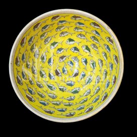 coppa grande ceramica persiana Coppa con motivo dei pesci su sfondo giallo