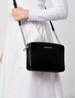 tracolla-michael-kors-jet-set-item-pelle-nera-silver