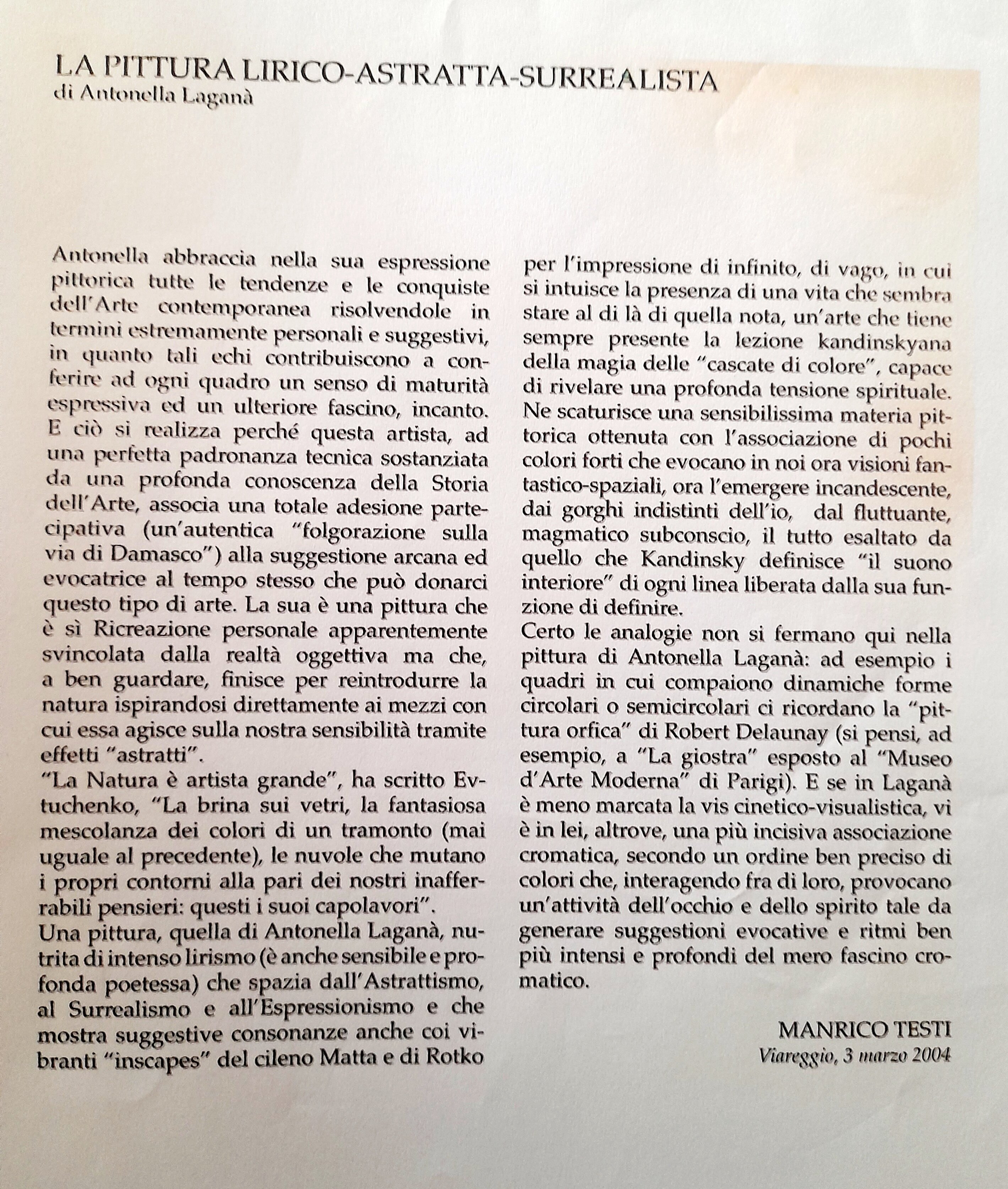 Critica di MANRICO TESTI