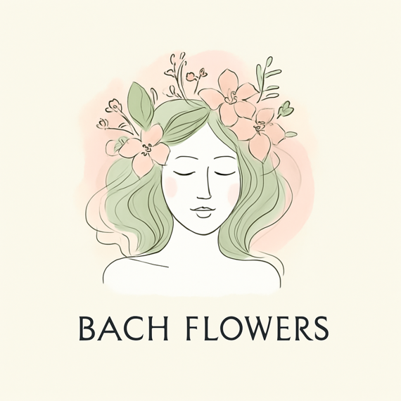 Donna stilizzata con fiori in testa e sguardo sereno - Bach Flowers Donna stilizzata con fiori in testa e sguardo sereno - Bach Flowers