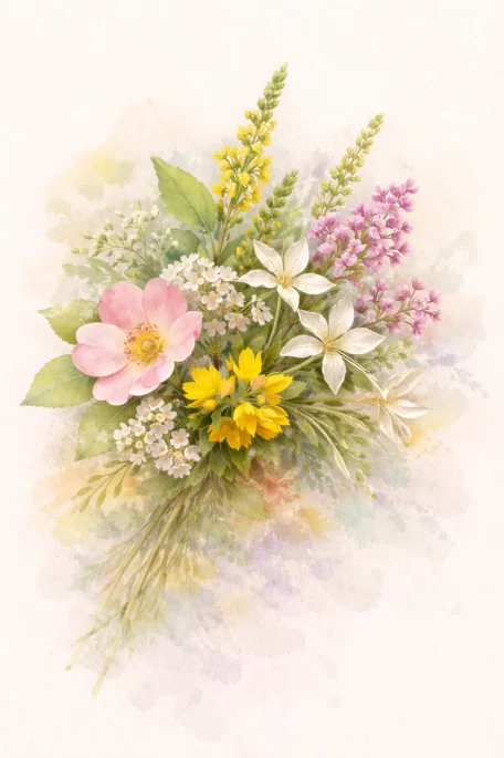 Bouquet di Fiori di Bach dipinto stile acquerello