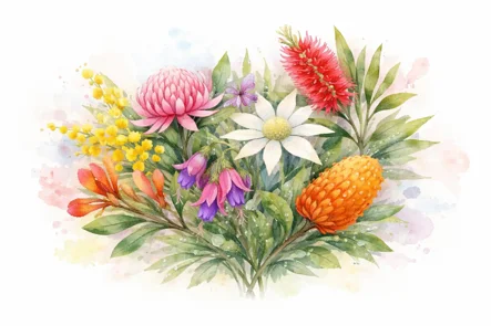 Bouquet in acquerello di fiori australiani